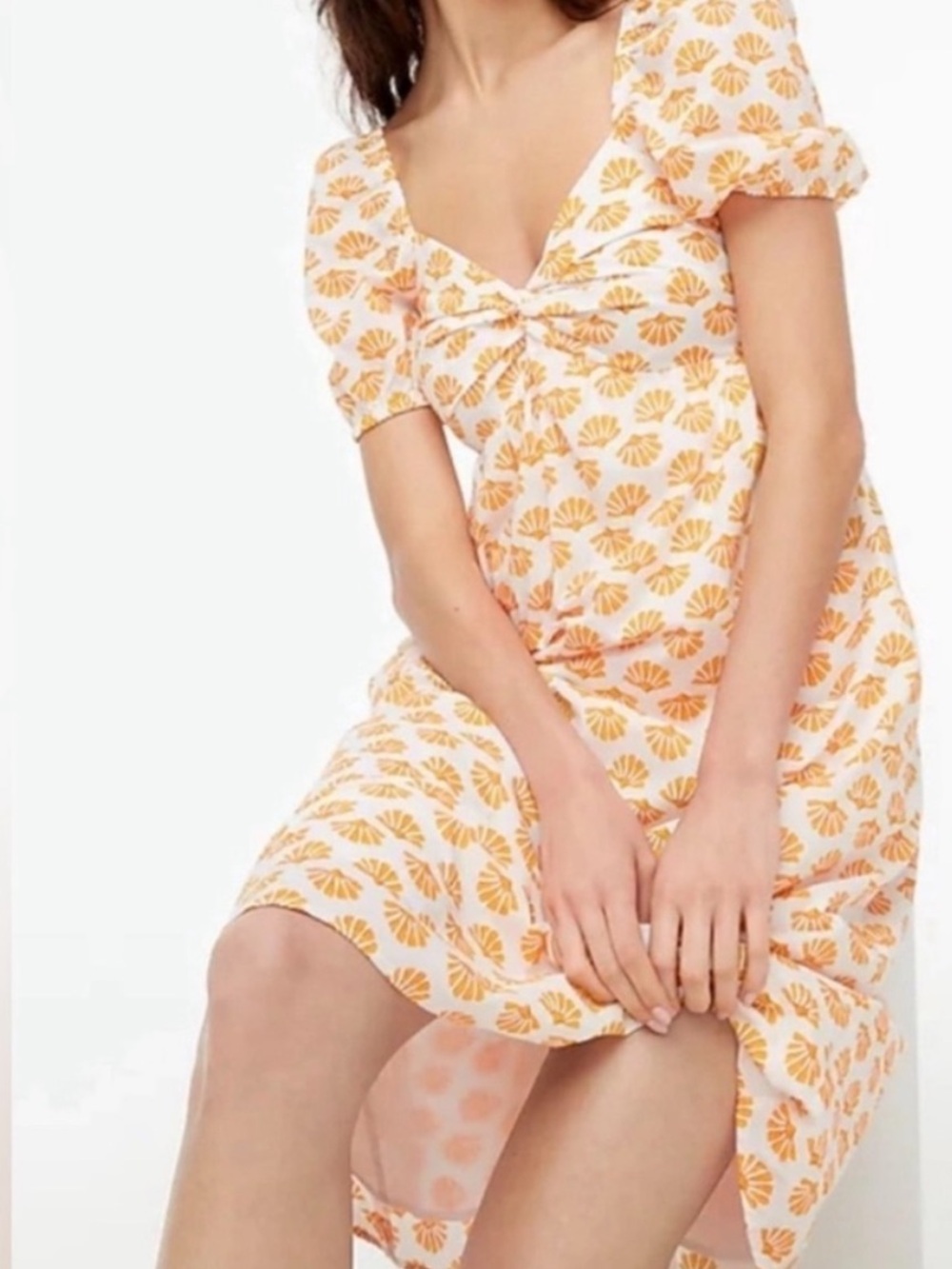 J. Crew White with Orange Block Print Style Floral Twist Front Smocked Size 3X